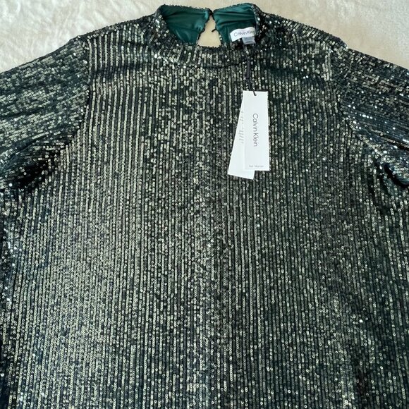 Calvin Klein short sleeve green sequin top blouse size 1X NWT - Picture 3 of 8
